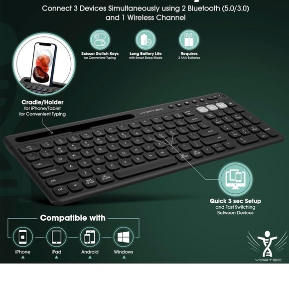 Logitech Black Multi-Device Wireless Keyboard - Picture 2 of 8